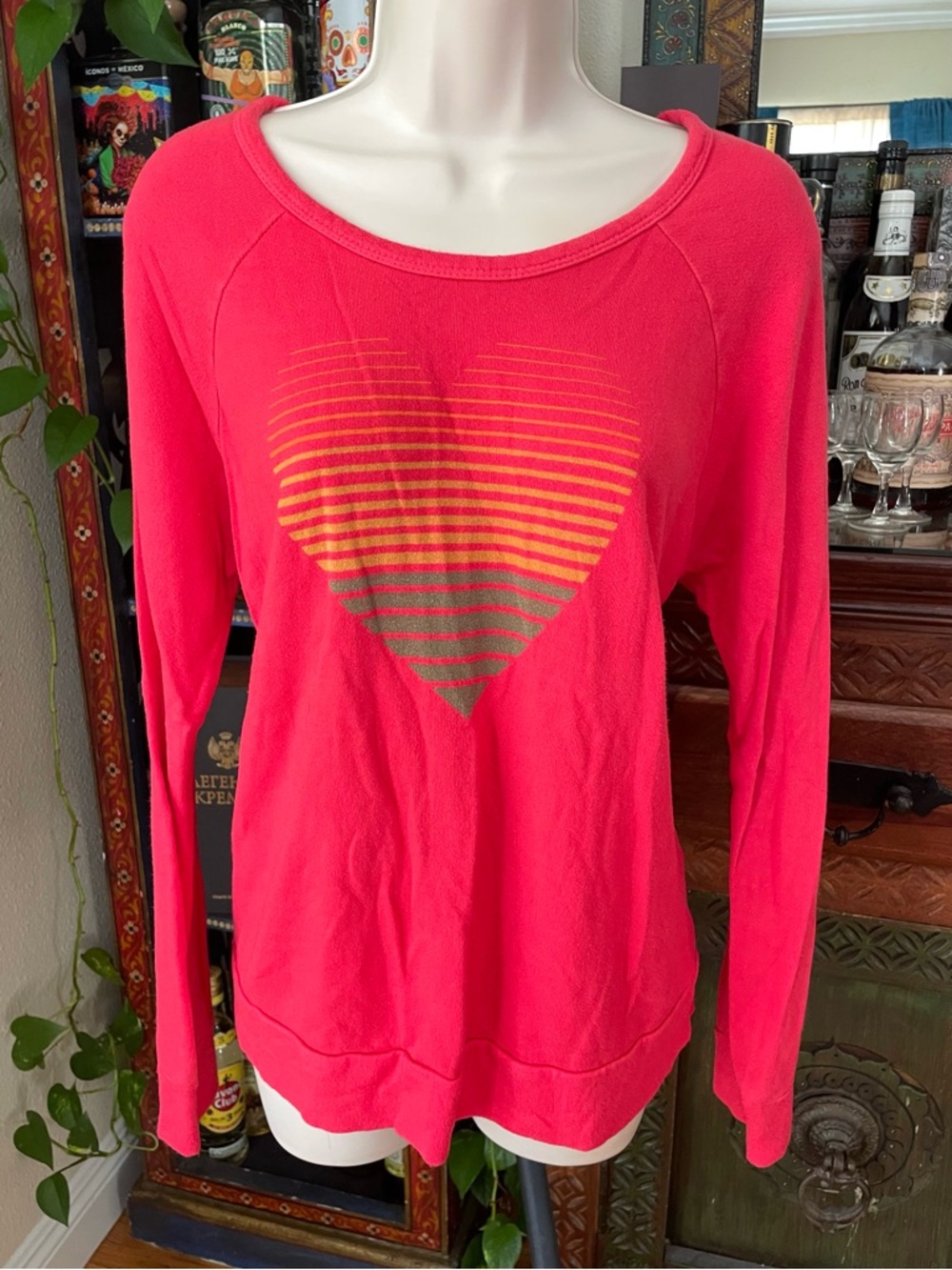 Sundry Red Distressed Retro Heart Sweatshirt 2 Medium